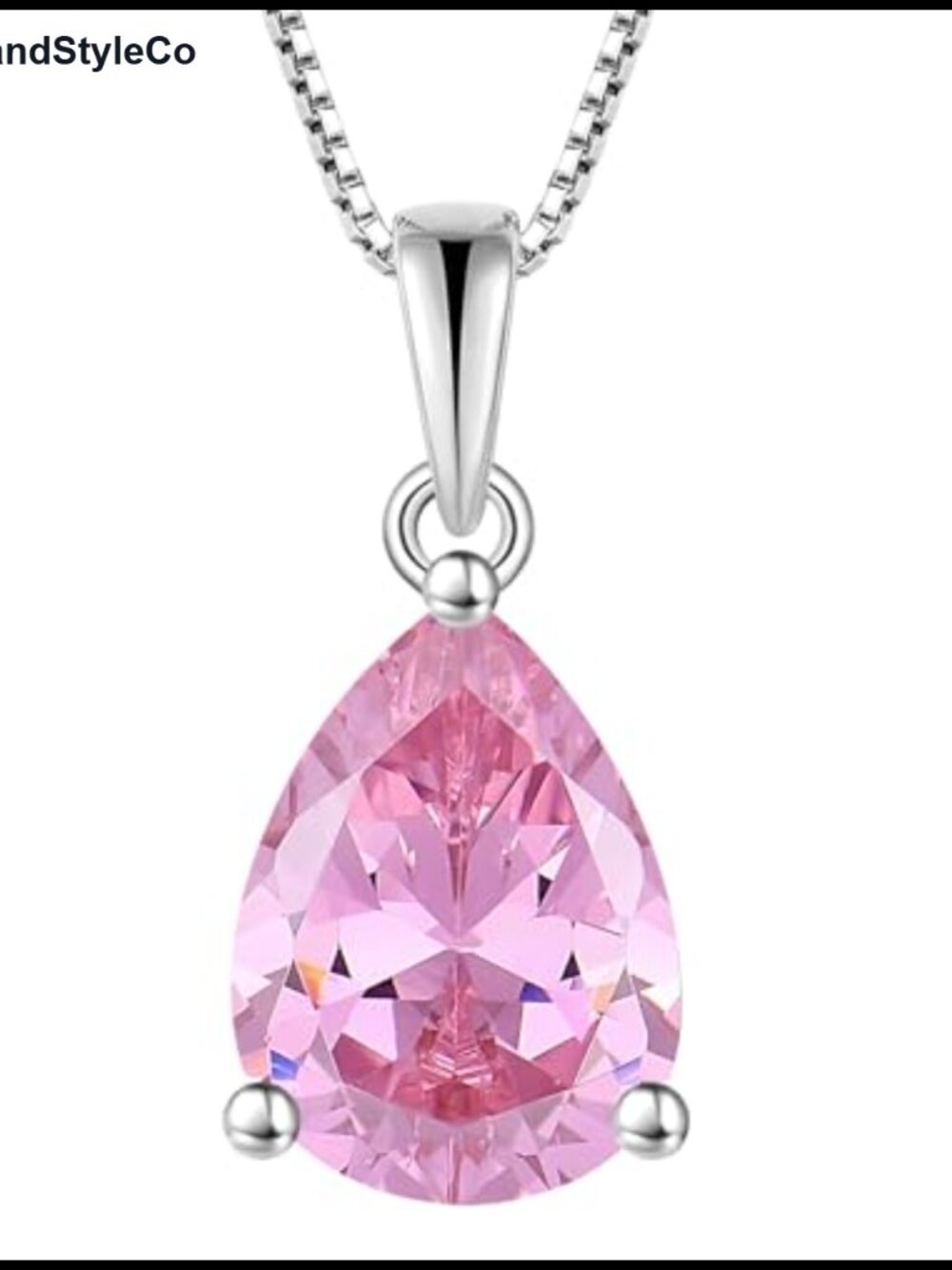 925 Sterling Silver Teardrop Pendant Necklace Pear Cut Birthstone